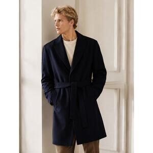 Banana Republic Men’s Belted Wool Blend Overcoat Navy Long Coat S